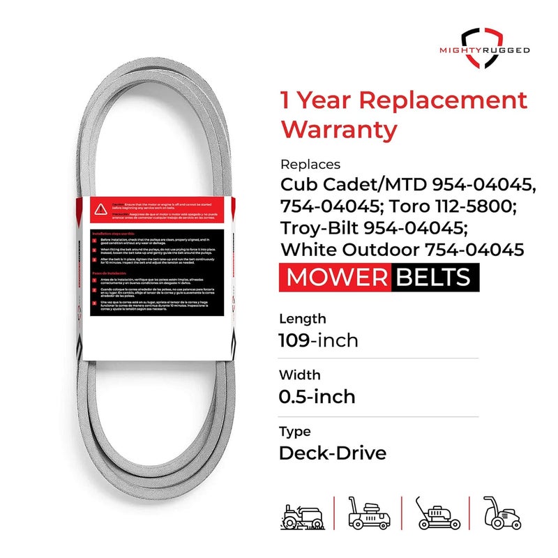 MightyRugged 954-04045 Deck Belt Replacement, Length 109", Heavy-Duty Aramid Cord Belt Replaces 754-04045 for Cub Cadet LT1040 LT1042 RZT42, 112-5800 for Toro LX420 (23, 25, 26, 27), Troy Bilt Bronco Super Bronco - Image 2